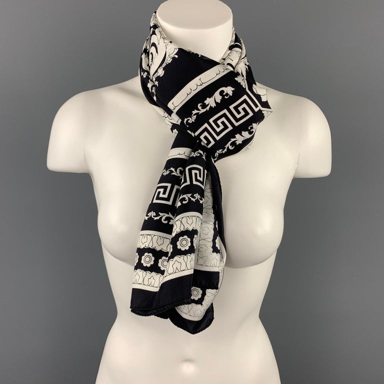 VERSACE Black and White Baroque Twill Silk Large Scarf at 1stDibs