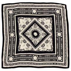 VERSACE Black & White Baroque Twill Silk Large Scarf