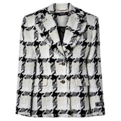 Versace Schwarz-Weiß karierter Tweed-Blazer in Übergröße mit gepolsterten Schultern 44