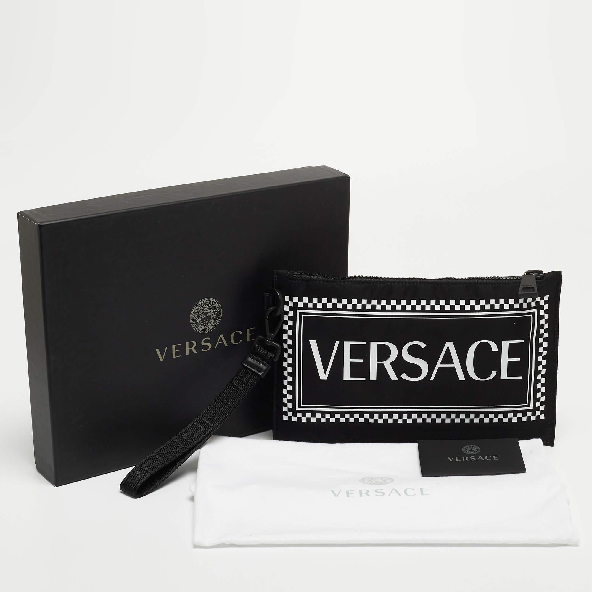 Women's Versace Black/White Nylon Logo Slim Wristlet Pouch