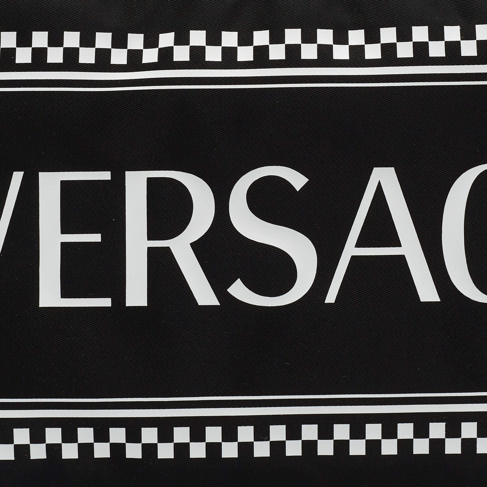 Versace Black/White Nylon Logo Slim Wristlet Pouch 1
