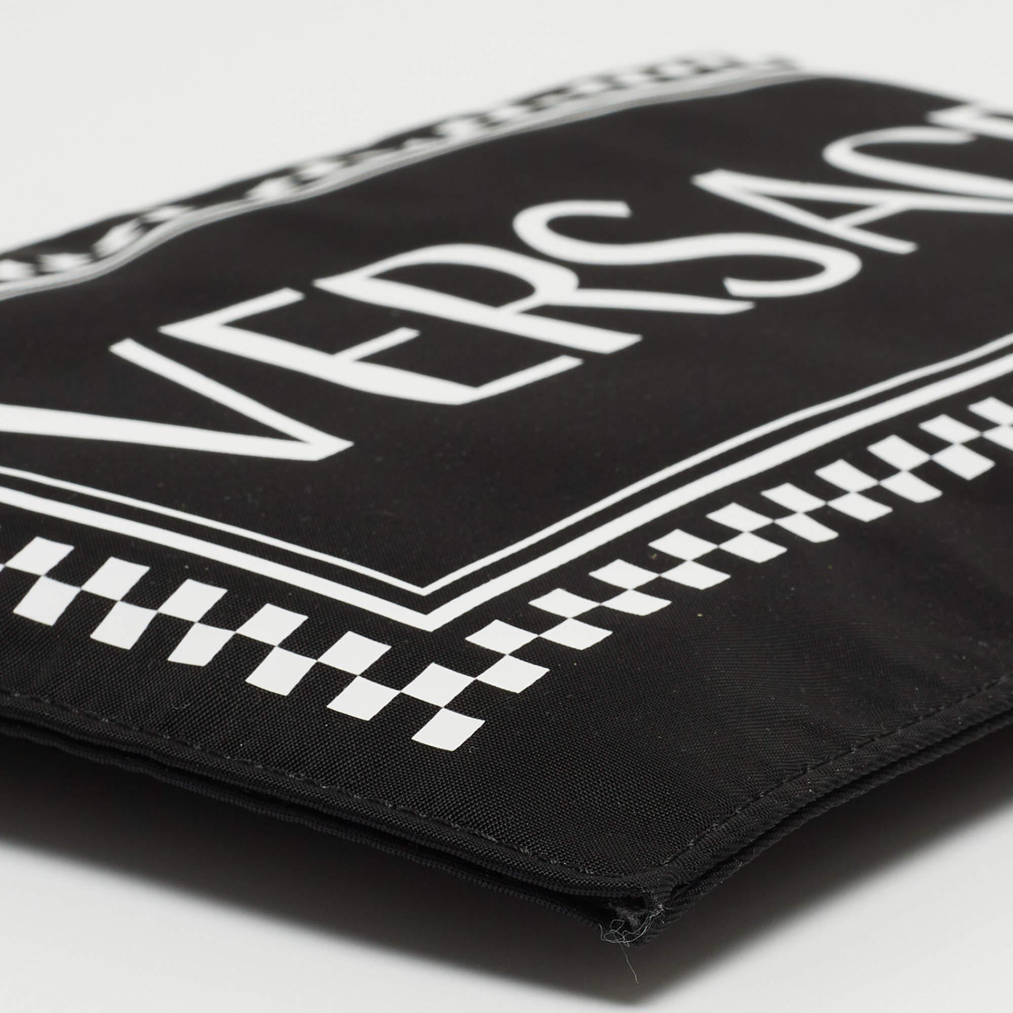 Versace Black/White Nylon Logo Slim Wristlet Pouch 2