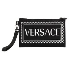 Versace Black/White Nylon Logo Slim Wristlet Pouch