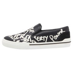 Used Versace Black/White Printed Leather Slip On Sneakers Size 43