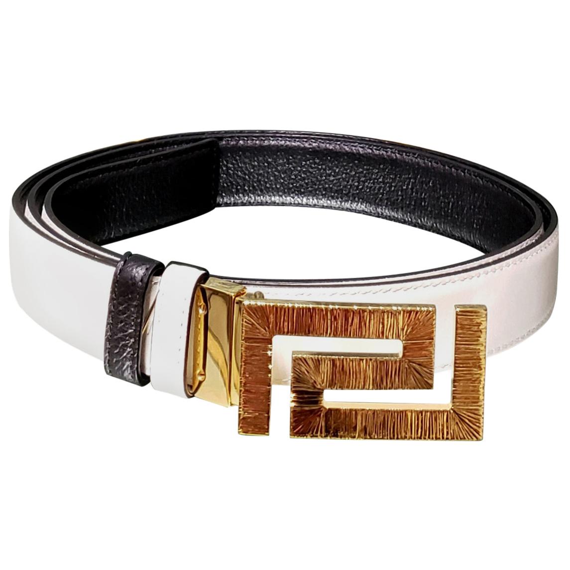 VERSACE BLACK & WHITE REVERSIBLE LEATHER MEN'S BELT with Gold Tone Buckle 115/46