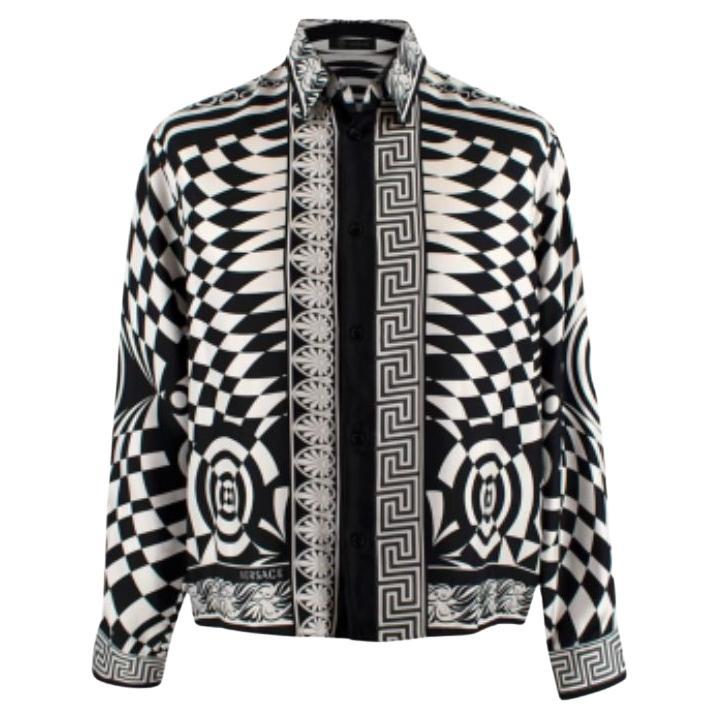 Versace Black & White Silk Printed Shirt For Sale