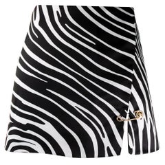 Versace Black & White Zebra Print with Medusa Safety Pin Mini Skirt Size 38