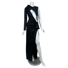 Versace Black Wool Cut Out Gown with Slit Sz: 38