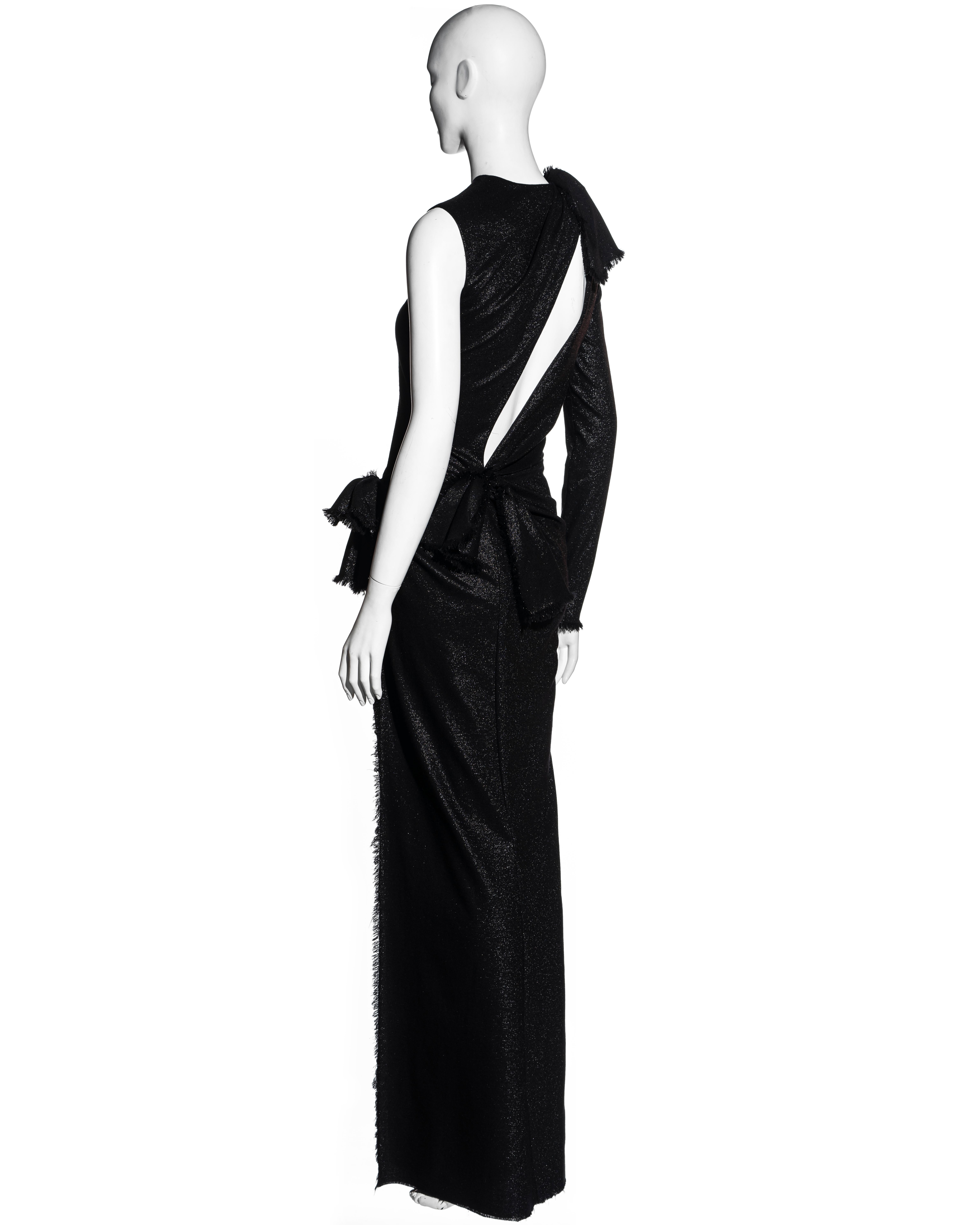 Versace black wool cut out maxi dress with high leg slit, ss 2016 In Excellent Condition For Sale In London, GB