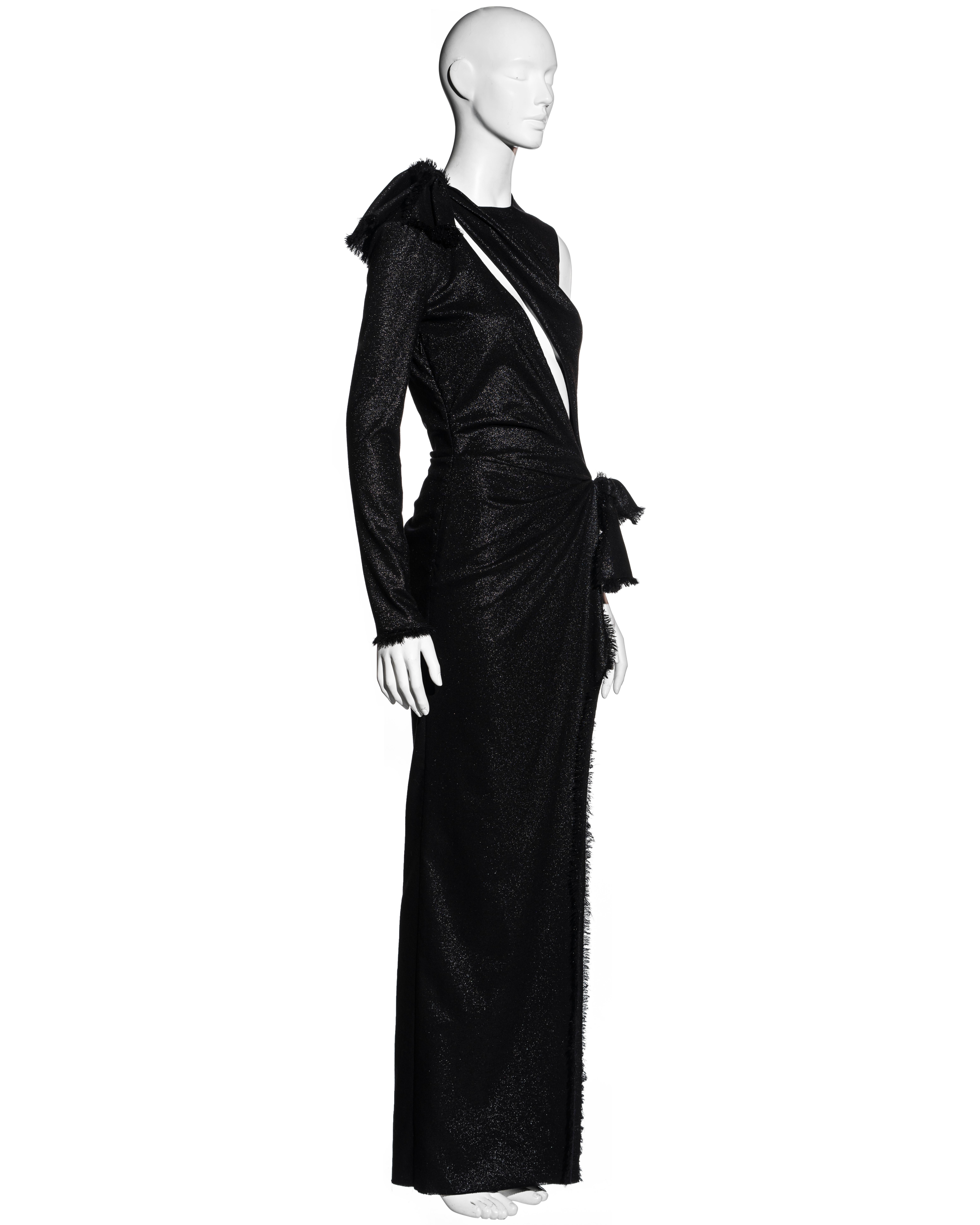 Women's Versace black wool cut out maxi dress with high leg slit, ss 2016 For Sale