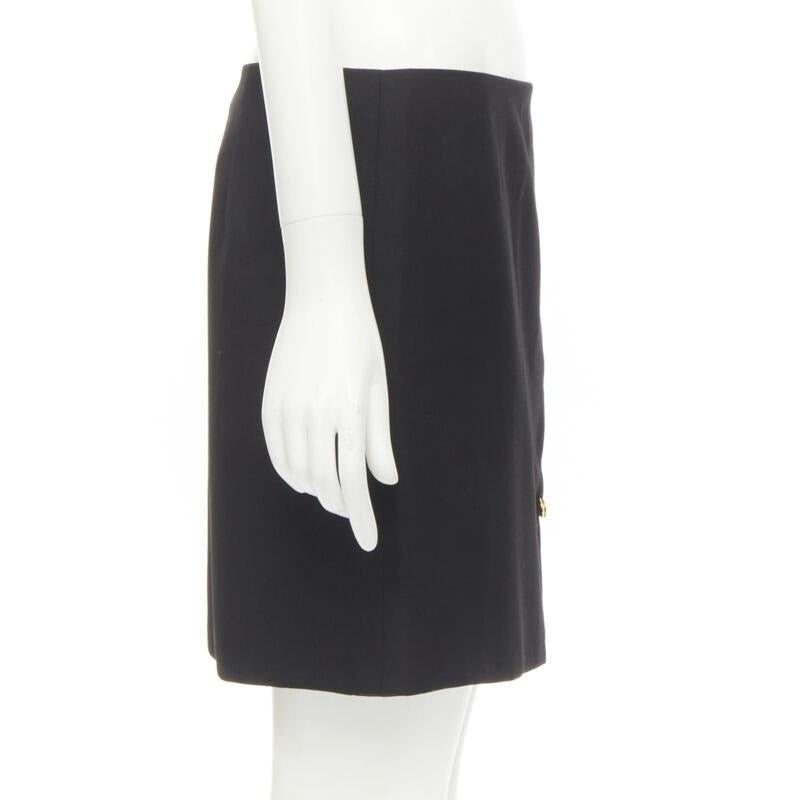 Black VERSACE black wool gold Medusa safety pin high slit mini skirt IT42 M