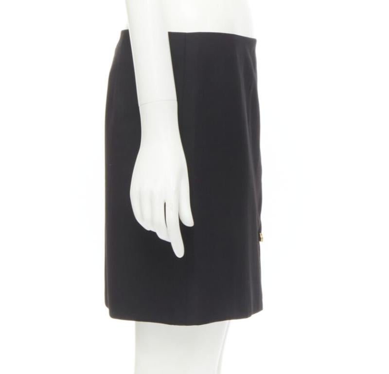 Women's VERSACE black wool gold Medusa safety pin high slit mini skirt IT42 M