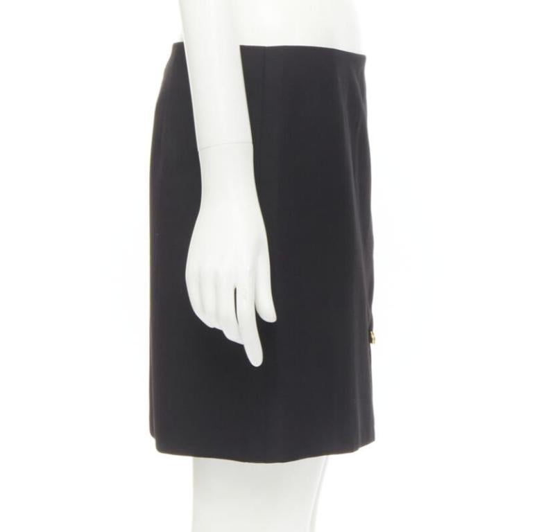 Women's VERSACE black wool gold Medusa safety pin high slit mini skirt IT42 M For Sale