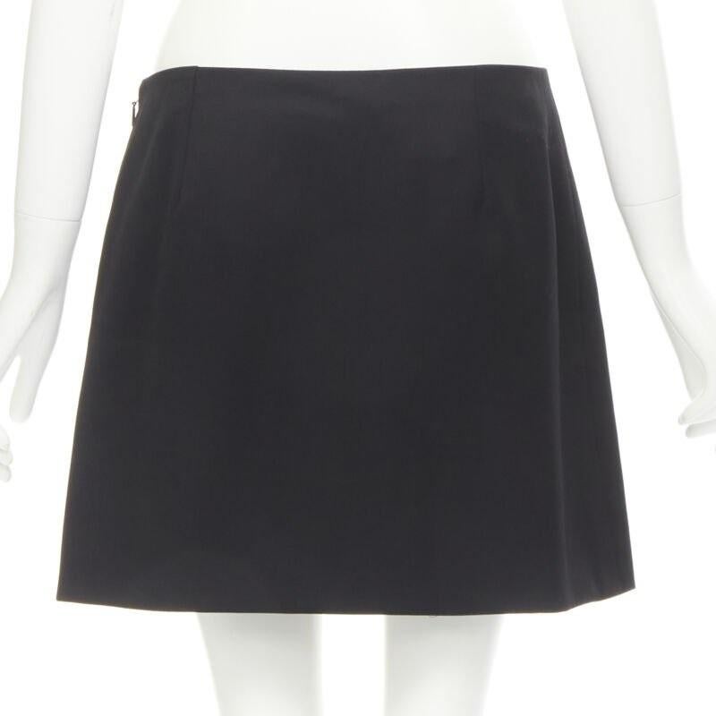 VERSACE black wool gold Medusa safety pin high slit mini skirt IT42 M In New Condition In Hong Kong, NT