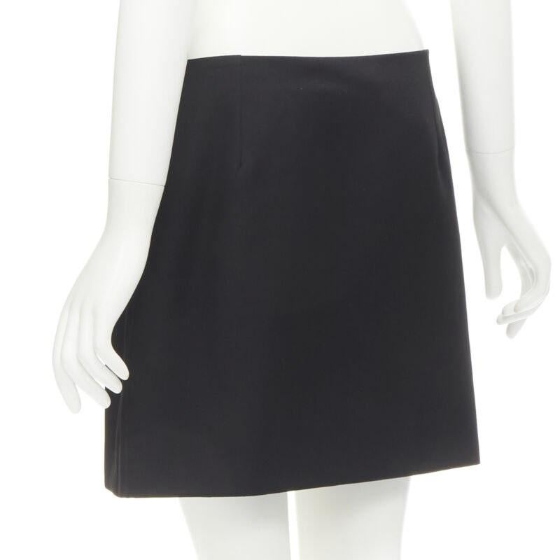 Women's VERSACE black wool gold Medusa safety pin high slit mini skirt IT42 M