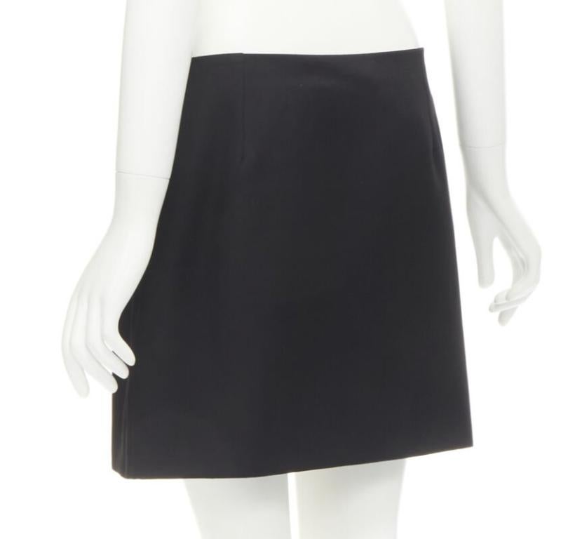 VERSACE black wool gold Medusa safety pin high slit mini skirt IT42 M 2