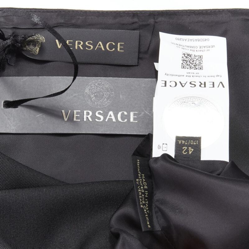 VERSACE black wool gold Medusa safety pin high slit mini skirt IT42 M 3
