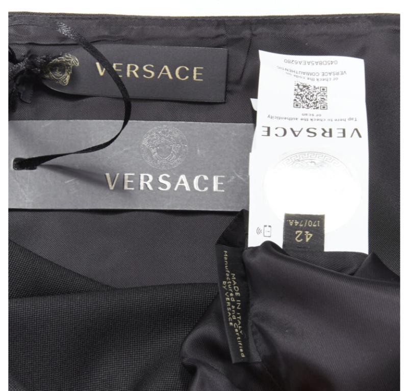 VERSACE black wool gold Medusa safety pin high slit mini skirt IT42 M For Sale 5