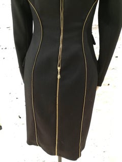 Versace Black wool Gold tone Zip Coat