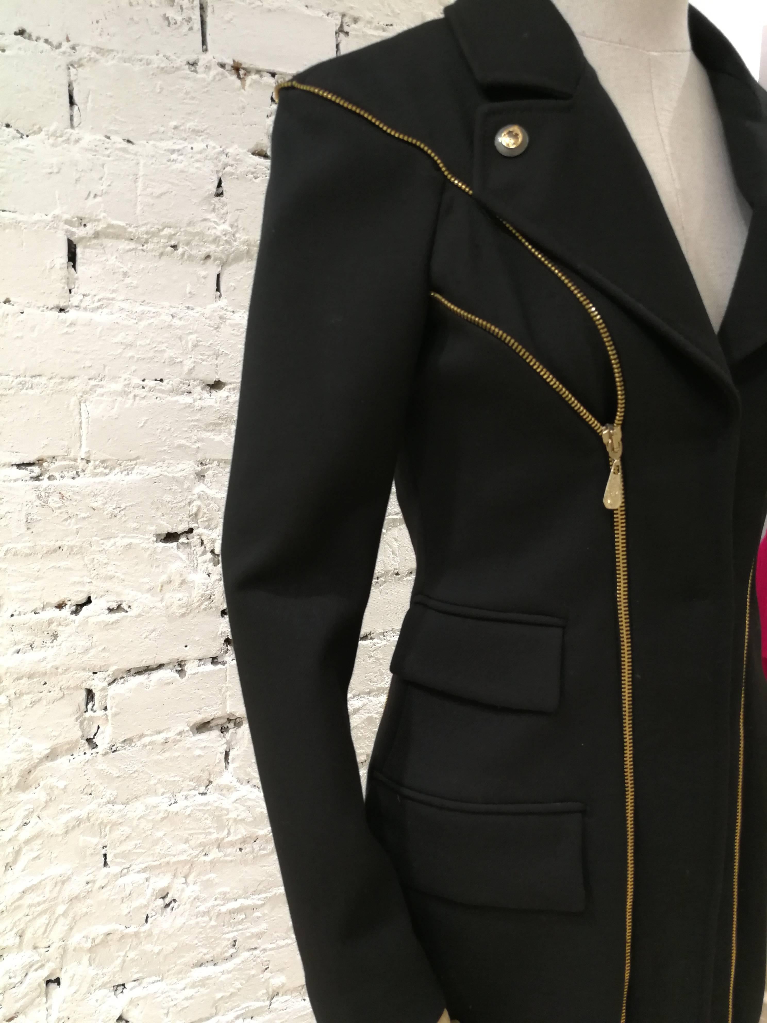 Versace Black wool Gold tone Zip Coat  In New Condition For Sale In Capri, IT