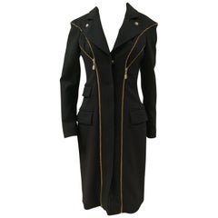 Versace Black wool Gold tone Zip Coat
