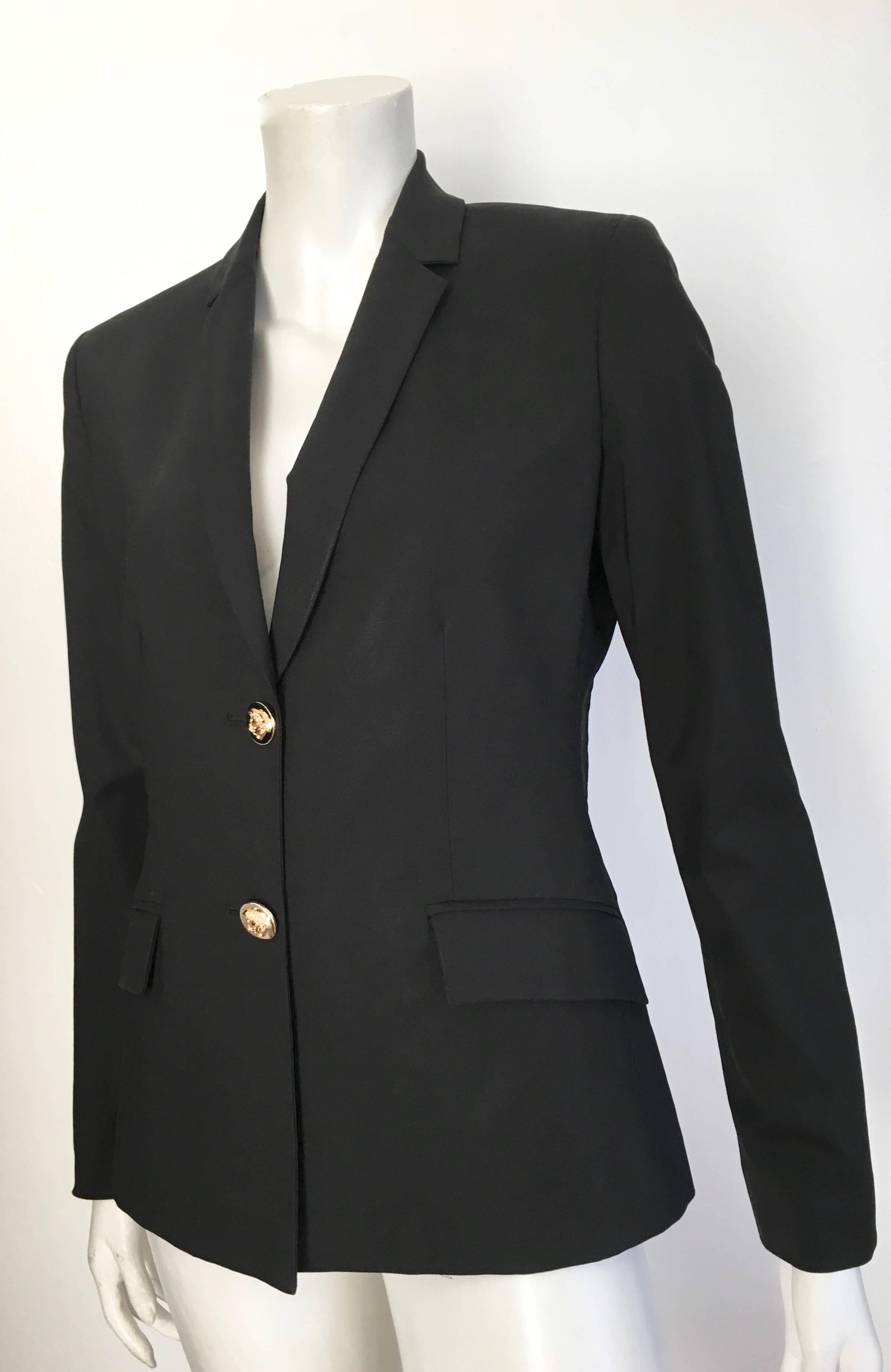 Versace Black Wool Jacket Size 6. For Sale 5