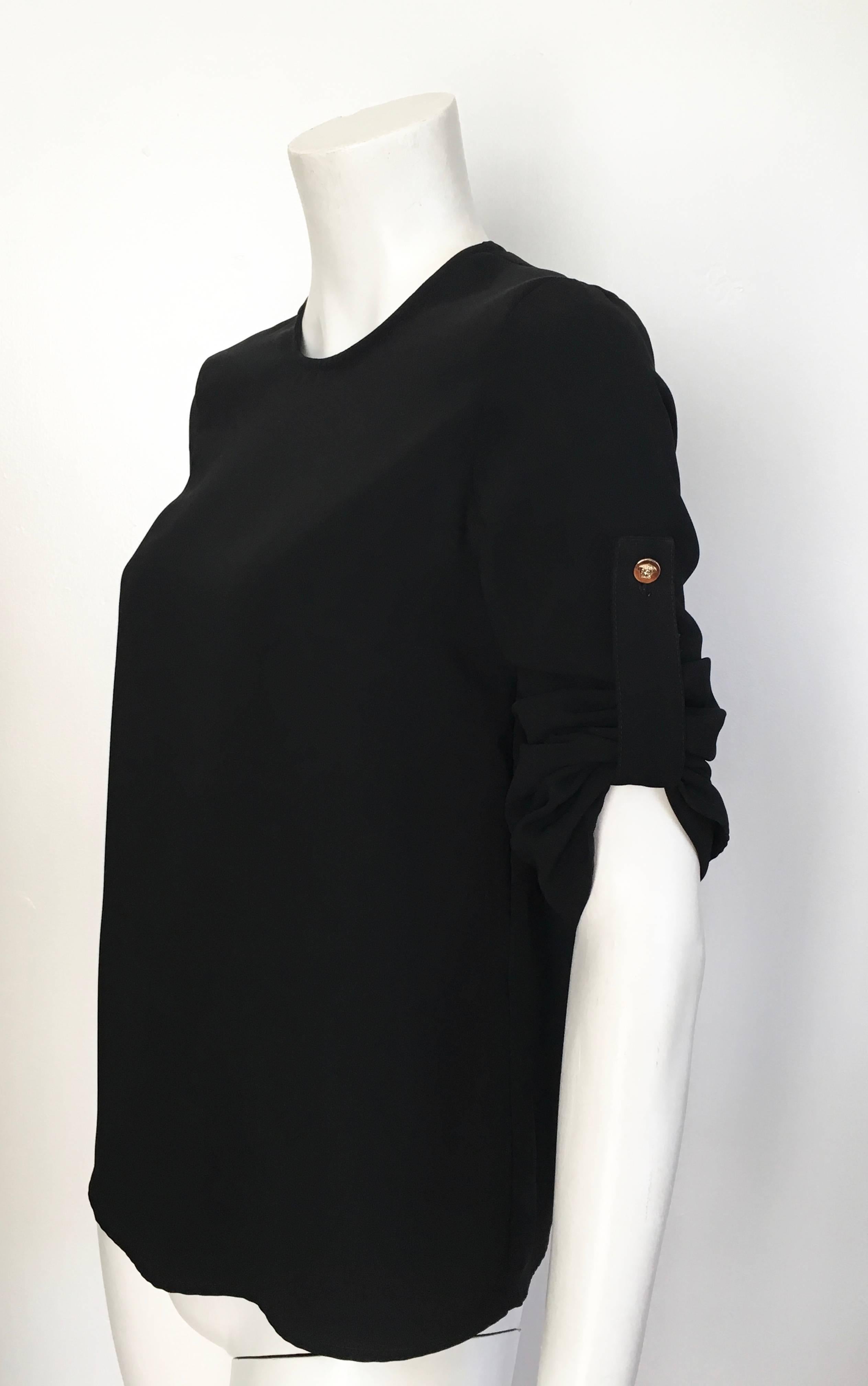 Versace Black Wool Long Sleeve Blouse Size 4. For Sale 5