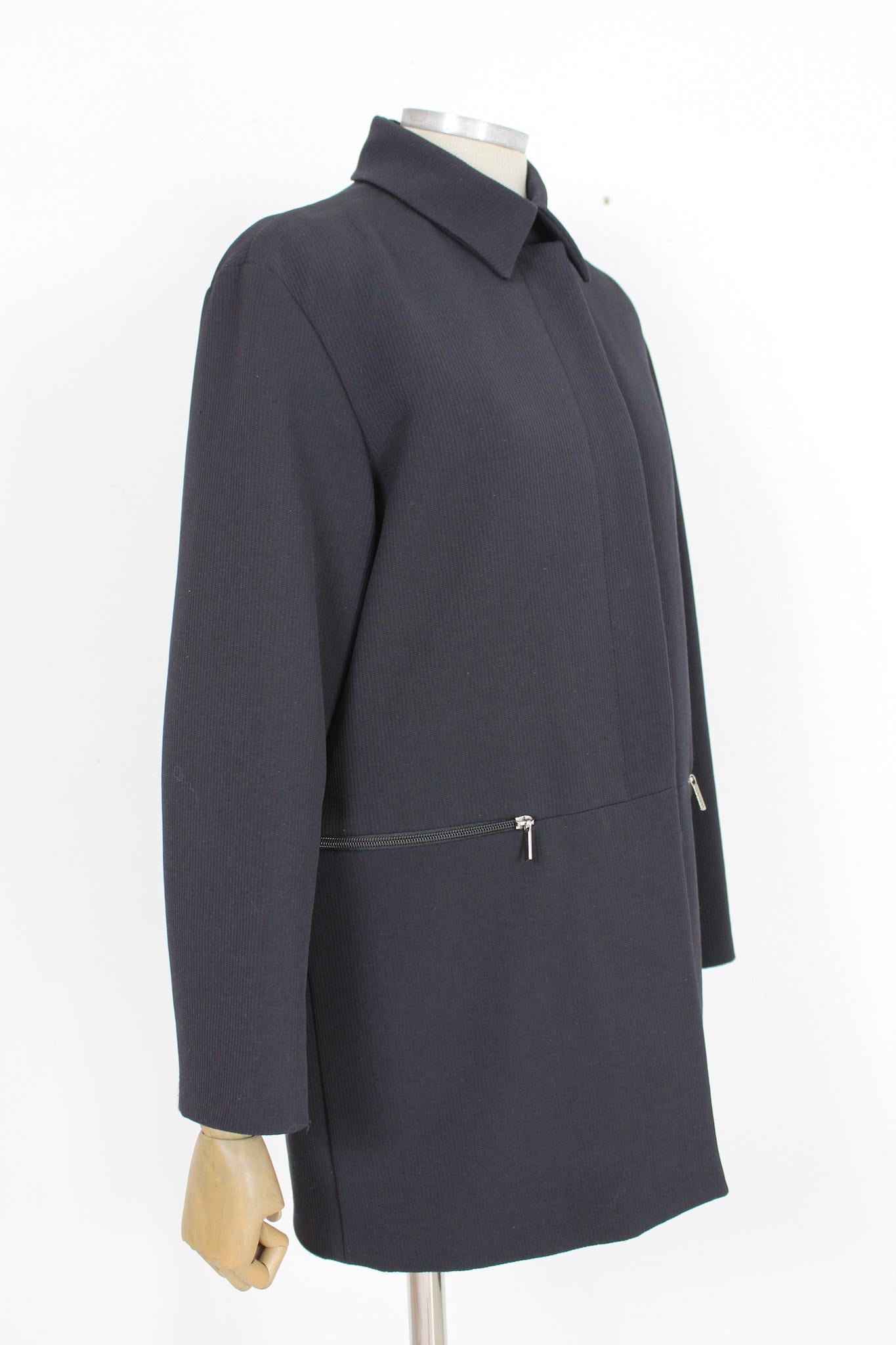 Women's Versace Black Wool Pinstripe Long Coat For Sale