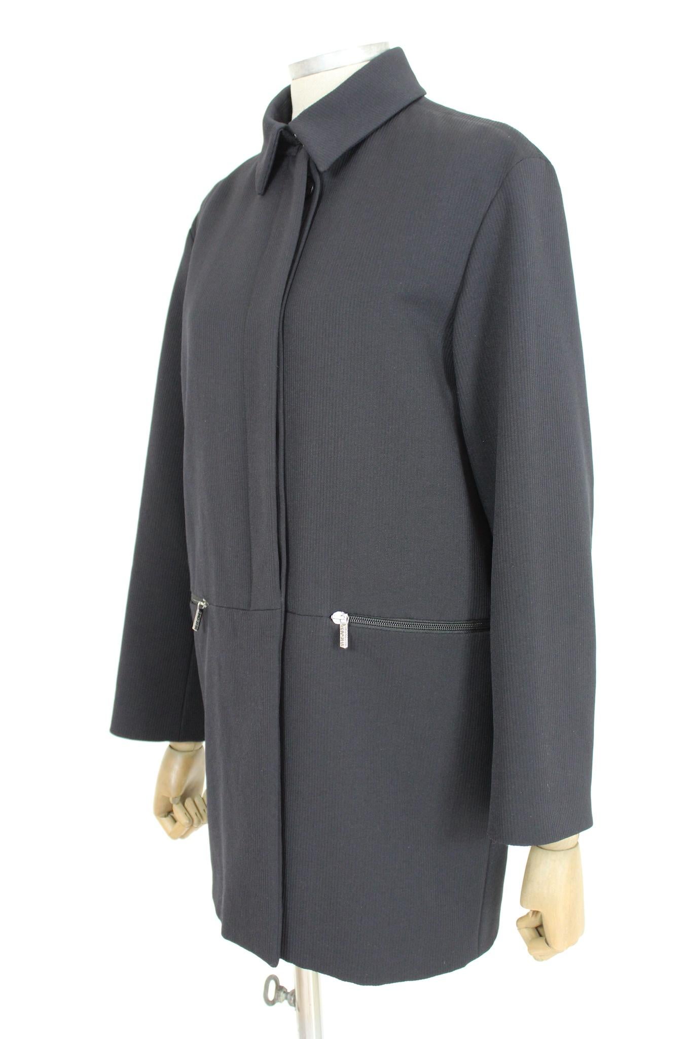 Versace Black Wool Pinstripe Long Coat For Sale 1