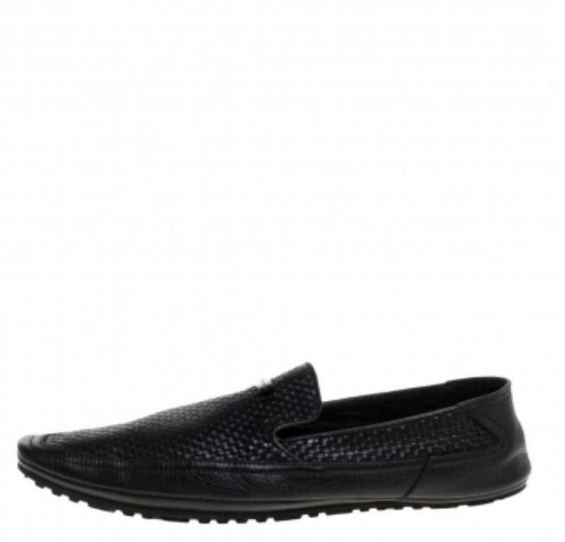 Men's Versace Black Woven Leather Slip On Loafers Size 40 For Sale
