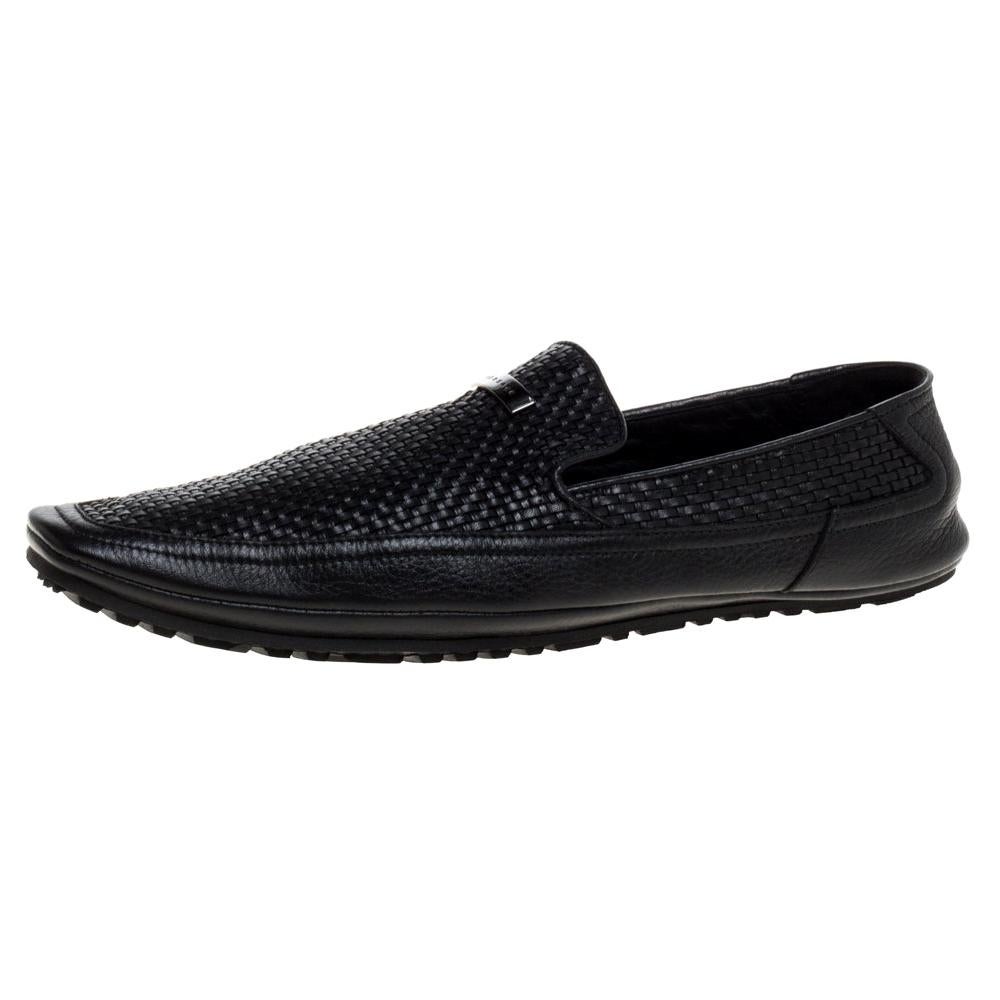 Versace Black Woven Leather Slip On Loafers Size 40