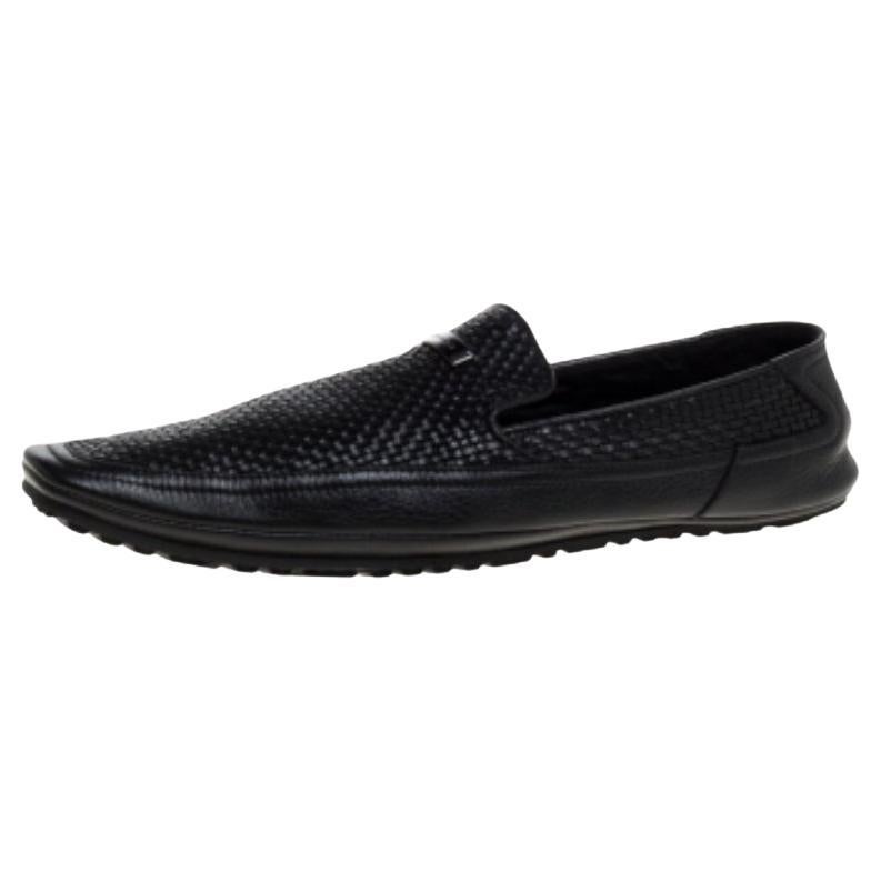 Versace Black Woven Leather Slip On Loafers Size 40 For Sale