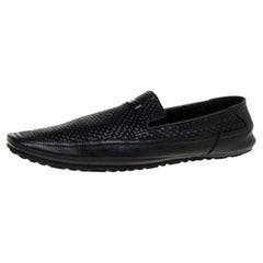 Versace Black Woven Leather Slip On Loafers Size 40