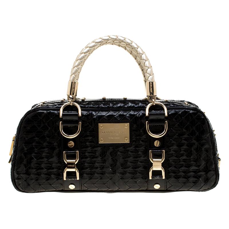 Versace Blue and White Satchel with Silver Accents