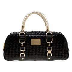 Versace Black Woven Patent Leather Snap Out Of It Satchel
