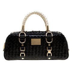 Versace Black Woven Patent Leather Snap Out Of It Satchel