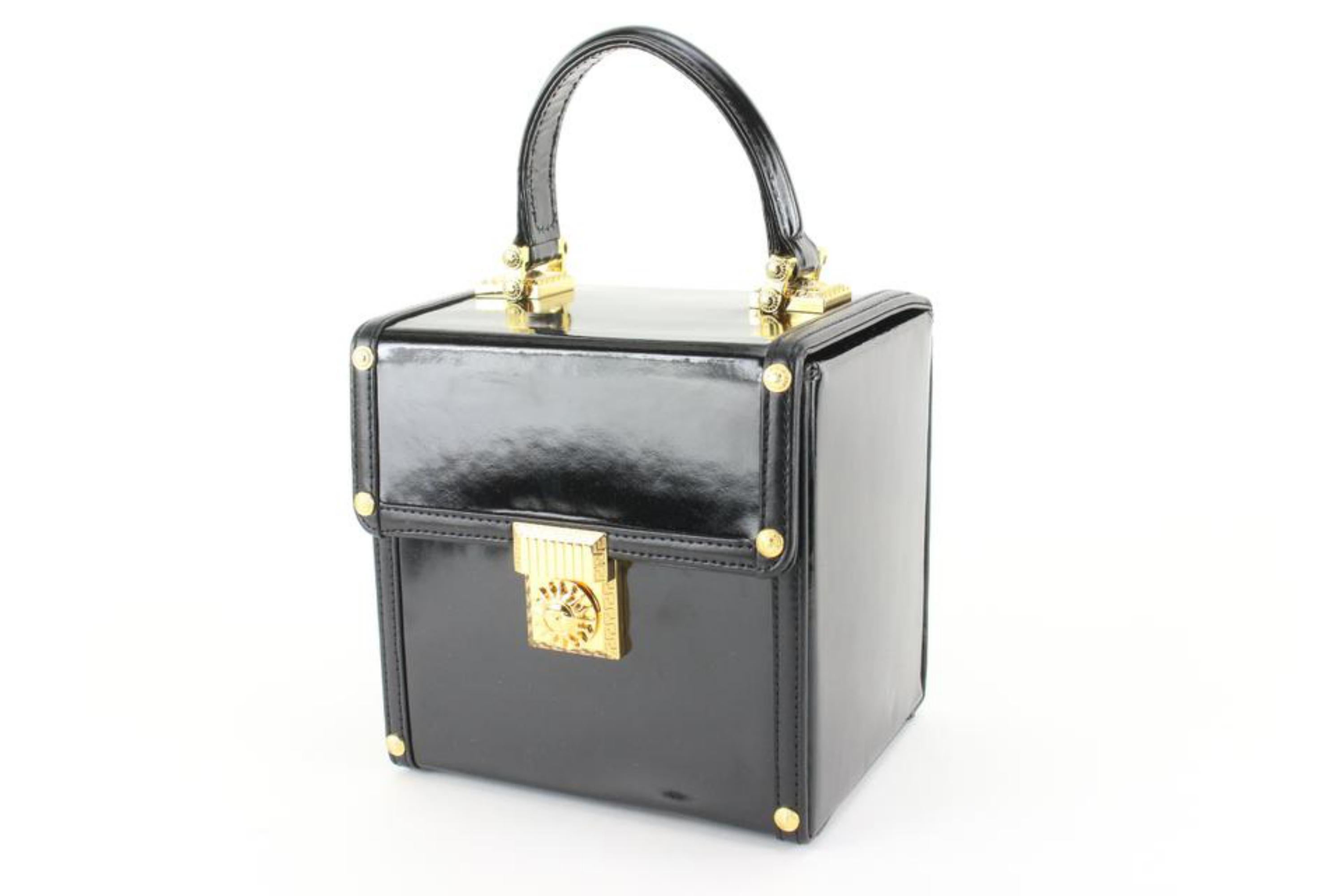 Versace Black x Gold Patent Leather Sun Vanity Box Trunk Handle Bag 54v815s 5
