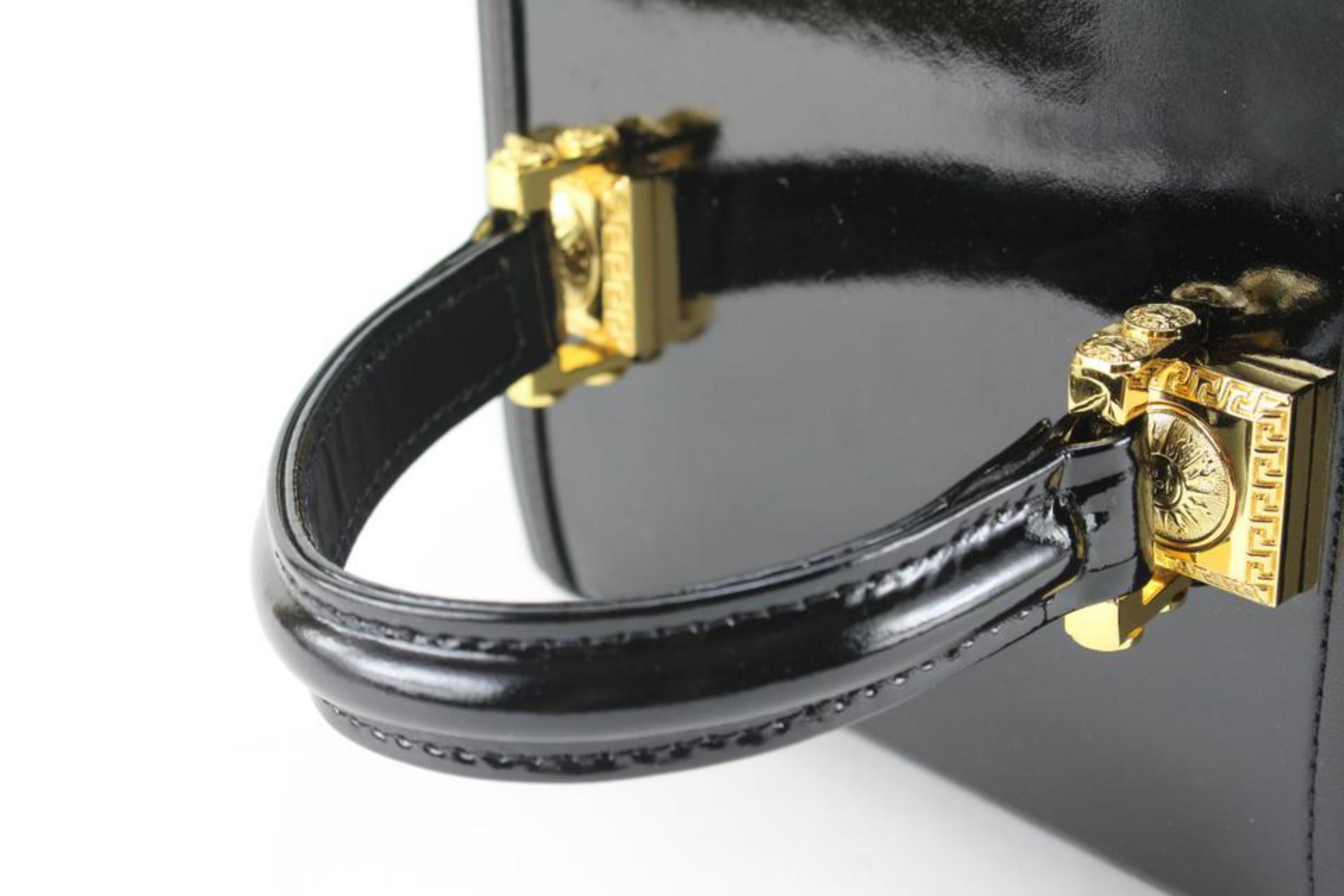 Versace Black x Gold Patent Leather Sun Vanity Box Trunk Handle Bag 54v815s 1