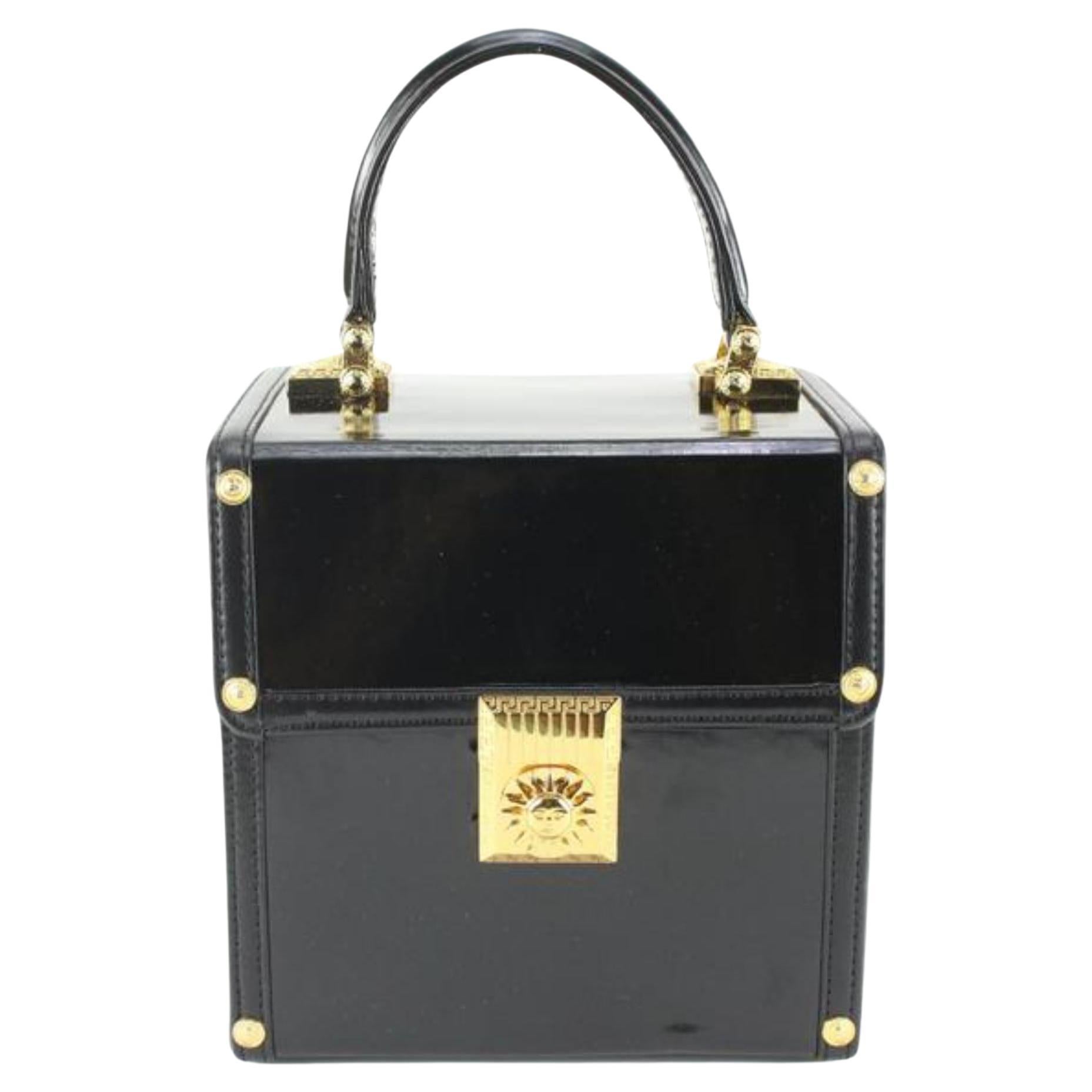 Versace Black x Gold Patent Leather Sun Vanity Box Trunk Handle Bag 54v815s  For Sale at 1stDibs