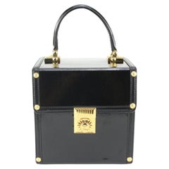 Versace Black x Gold Patent Leather Sun Vanity Box Trunk Handle Bag 54v815s