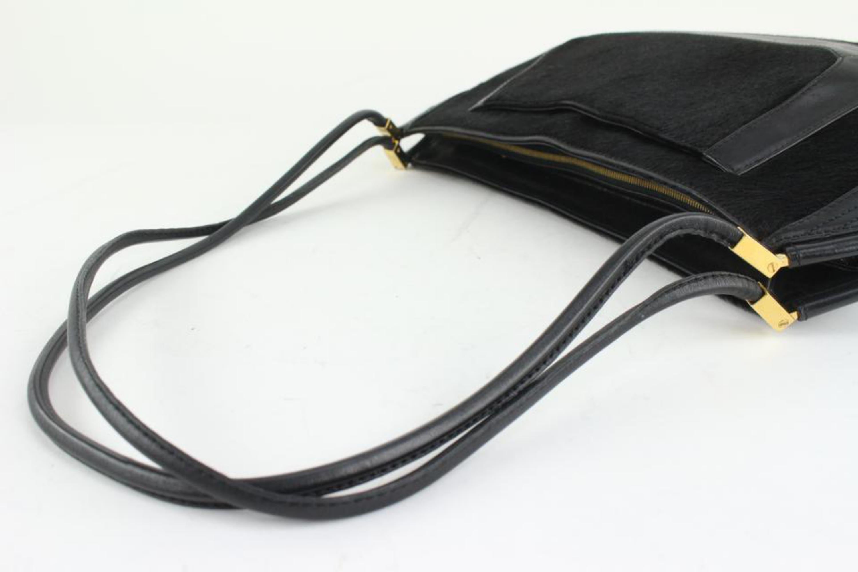 Versace Black x Gold Pony Hair Fur Shoulder bag 1216v27 For Sale 6
