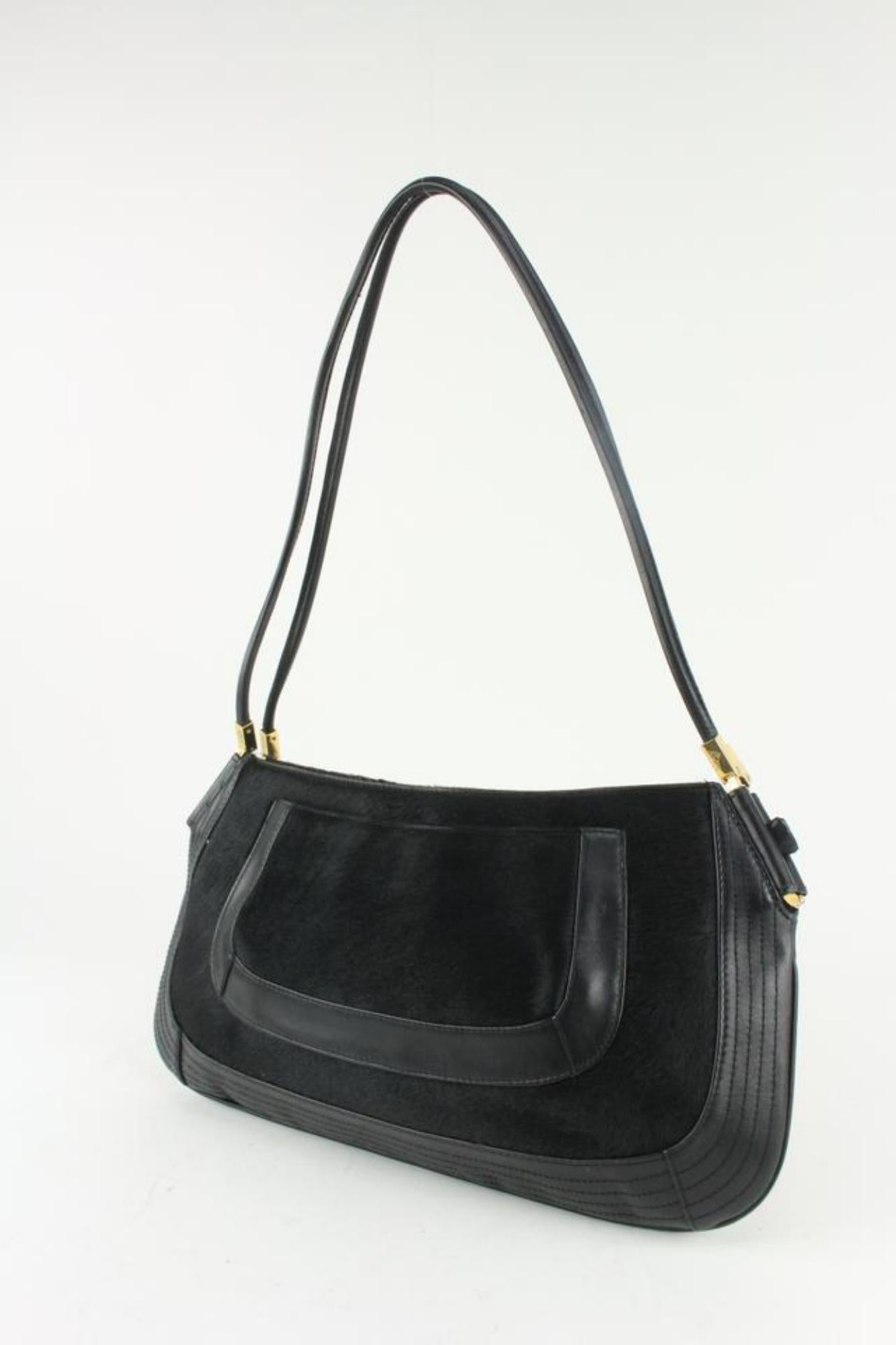 Versace Black x Gold Pony Hair Fur Shoulder bag 1216v27 For Sale 8