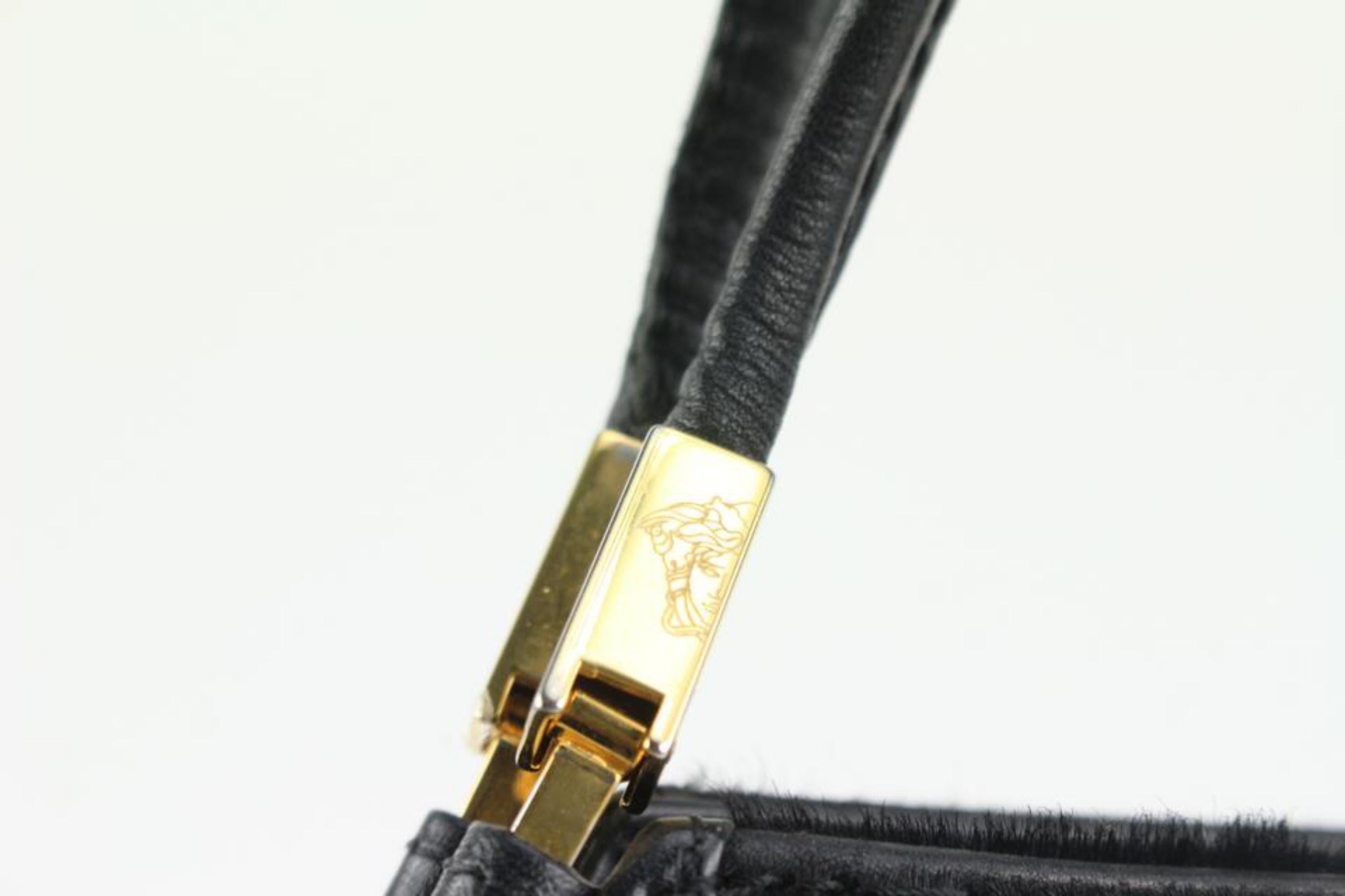Versace Black x Gold Pony Hair Fur Shoulder bag 1216v27 For Sale 3