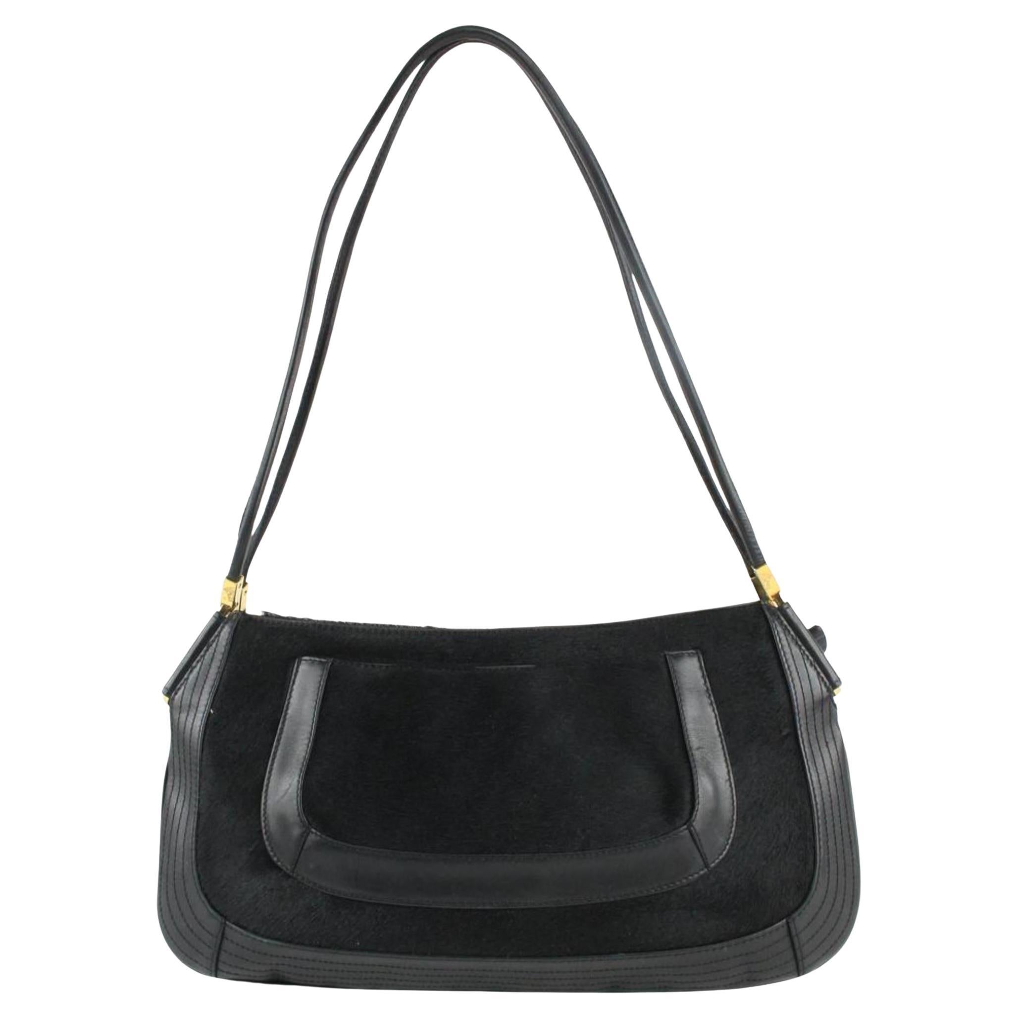 Versace Black x Gold Pony Hair Fur Shoulder bag 2V211s