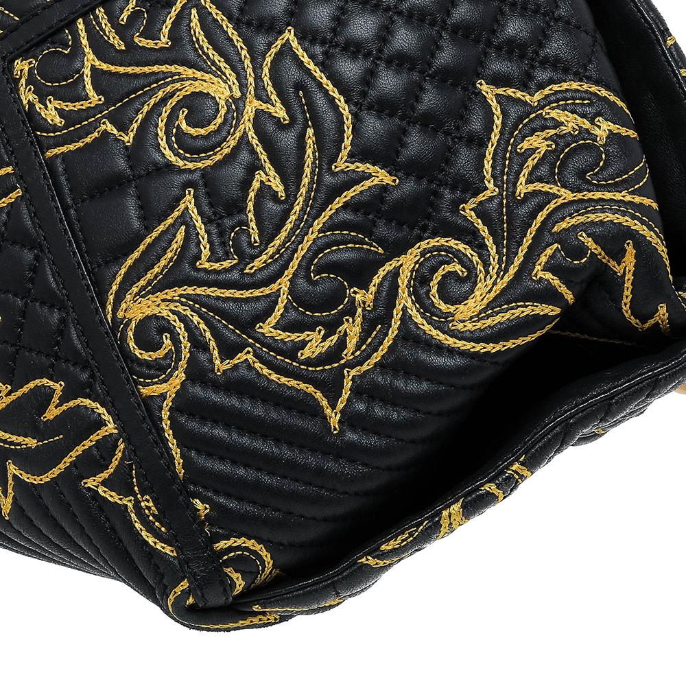 Versace Black/Yellow Barocco Leather Floral Stitch Top Handle Bag 1