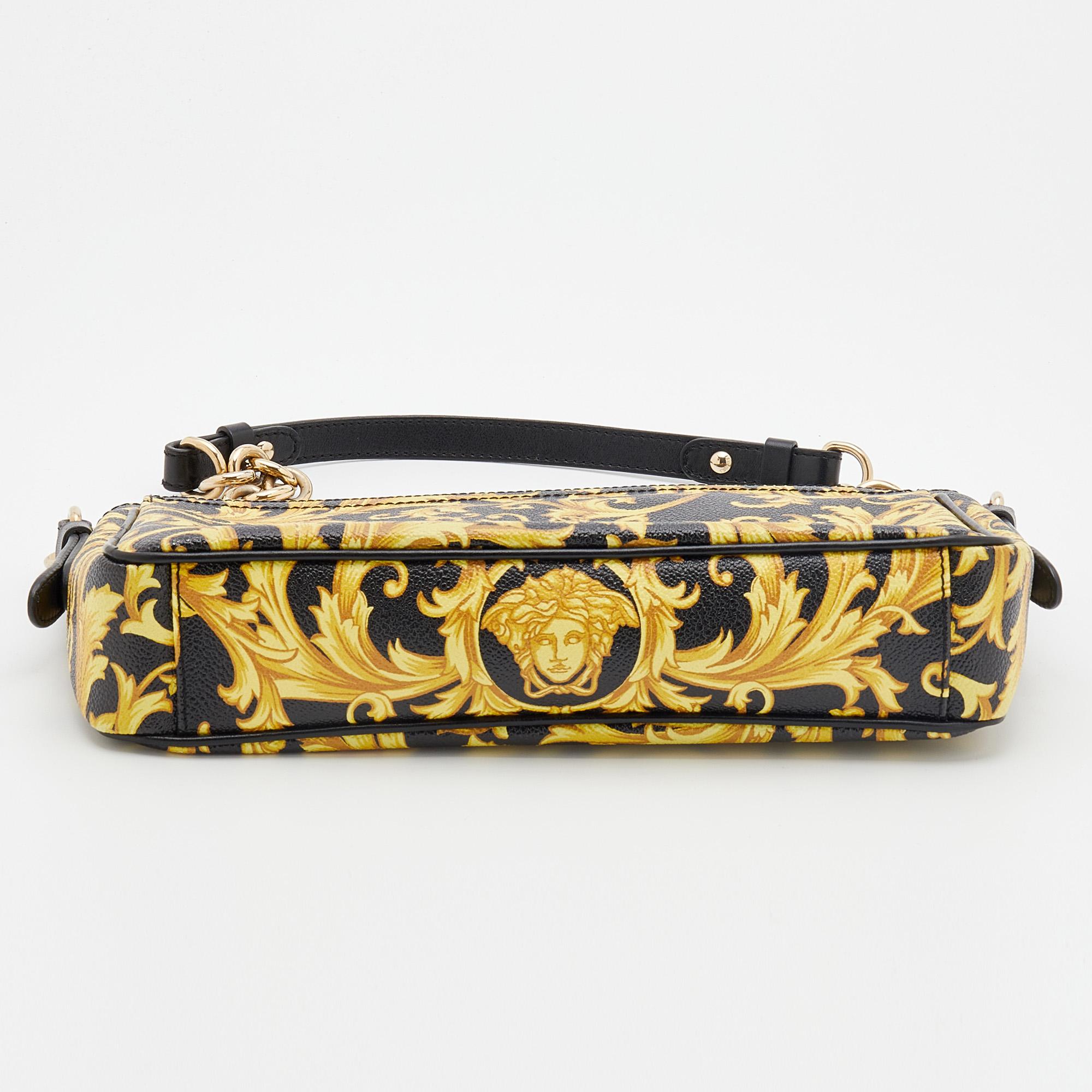 Versace Black/Yellow Barocco Medusa Print Leather Chain Shoulder Bag 6