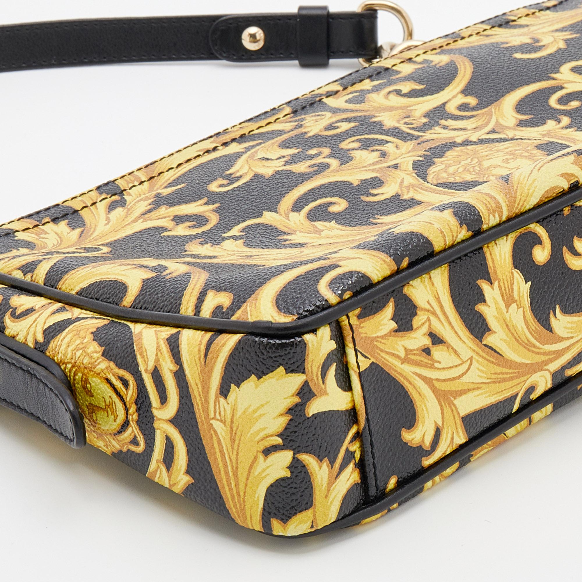 Versace Black/Yellow Barocco Medusa Print Leather Chain Shoulder Bag 1