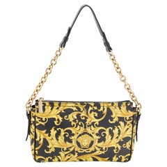 Versace Black/Yellow Barocco Medusa Print Leather Chain Shoulder Bag