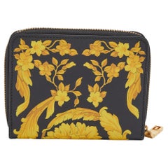 Versace Black/Yellow Baroque Print Coated Canvas Zip Around Wallet