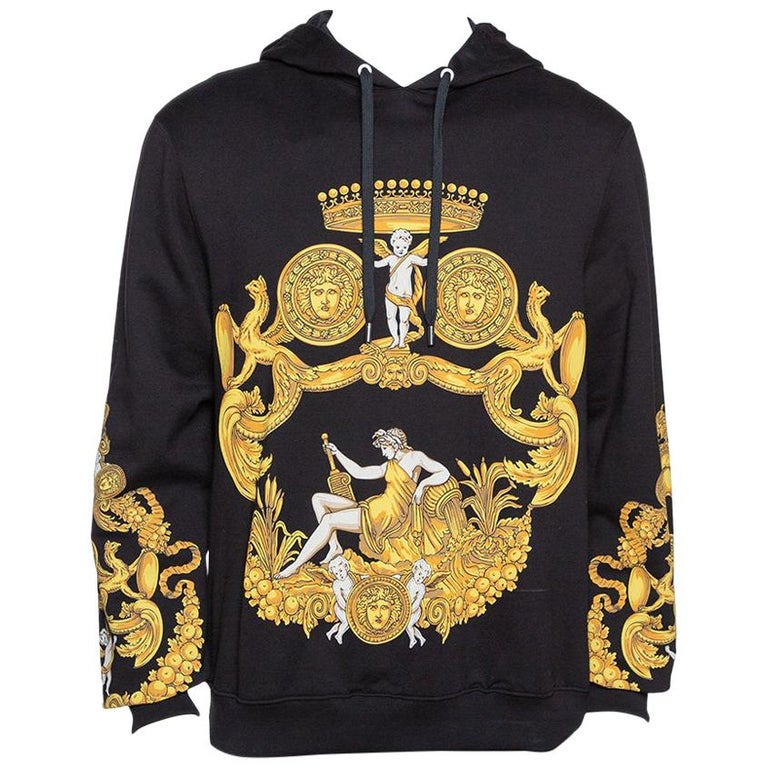 Versace Black and Yellow Baroque Print Cotton Hoodie XL at 1stDibs | baroque  coat hoodie